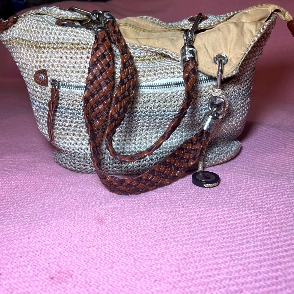 The Sak Crochet Hobo Bag Ombre Tan Cream Braided Strap Boho Shoulder Bag